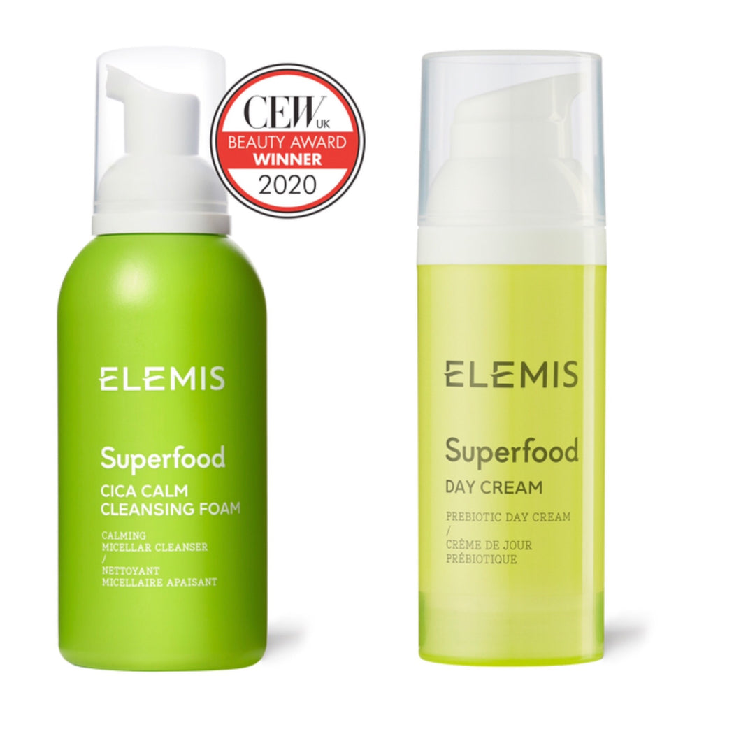 ELEMIS Superfood Cica Calm Cleansing Foam 180ml & Superfood Day Cream 50ml