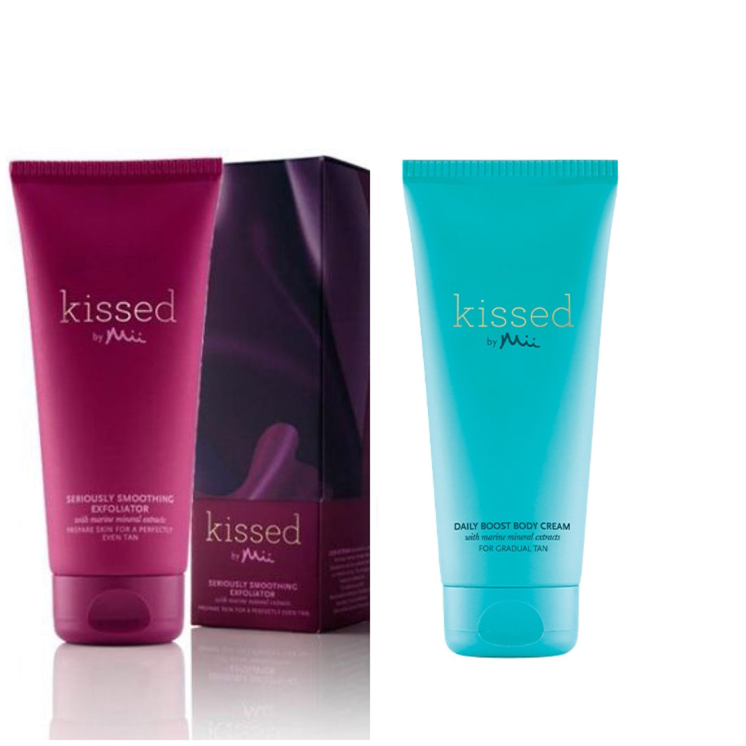 Kissed by Mii Seriously Smooth Exfoliator & Daily Boost Body Cream For Gradual Tan (200ml each)
